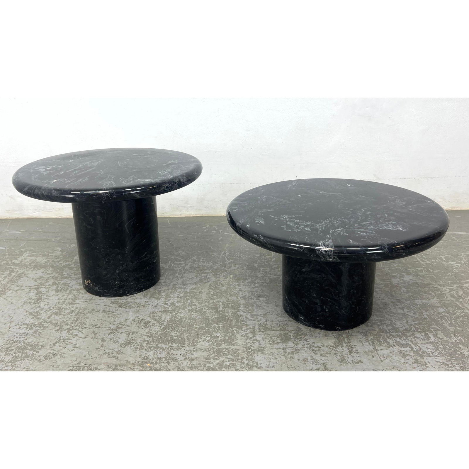 2pc Black Marble Round side tables. Pedestals. Different sized tables. Poured marble (1 of 8)