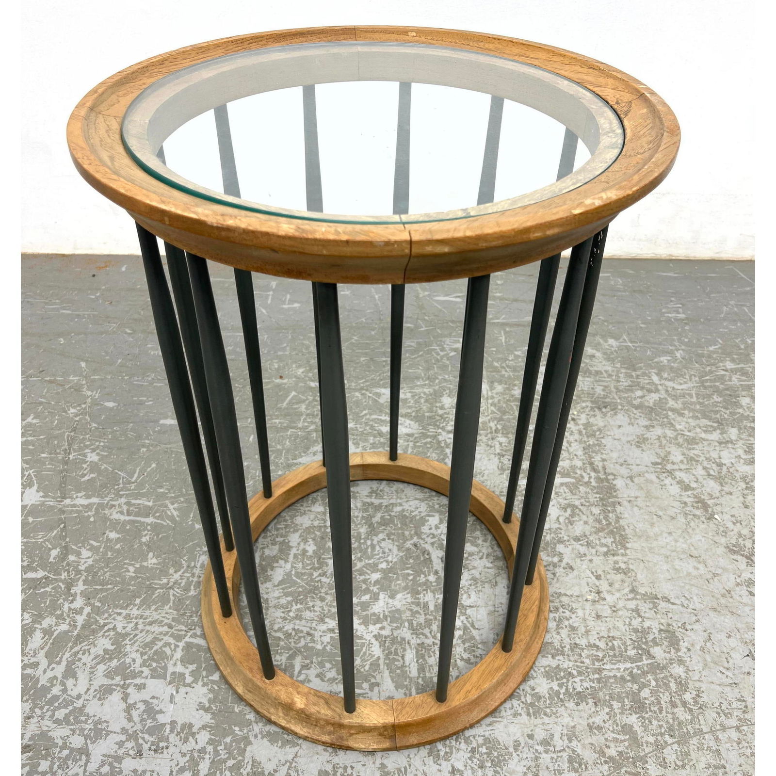 Drexel style MCM Glass Top Side End Table. Inset Glass Top. Painted Wood Details. (1 of 10)