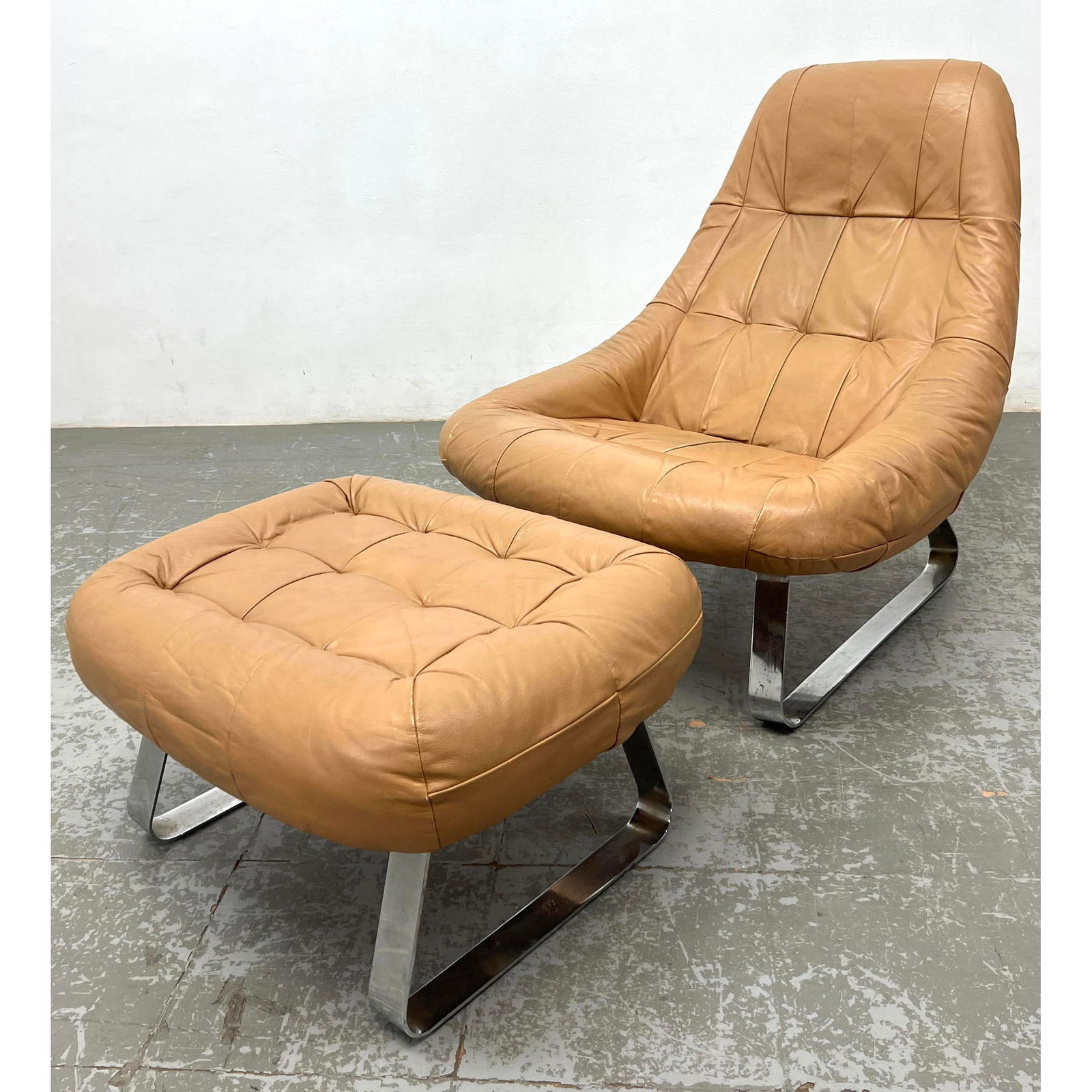 Percival Lafer Lounge Chair and Ottoman. Brazil Leather and Steel. (1 of 18)