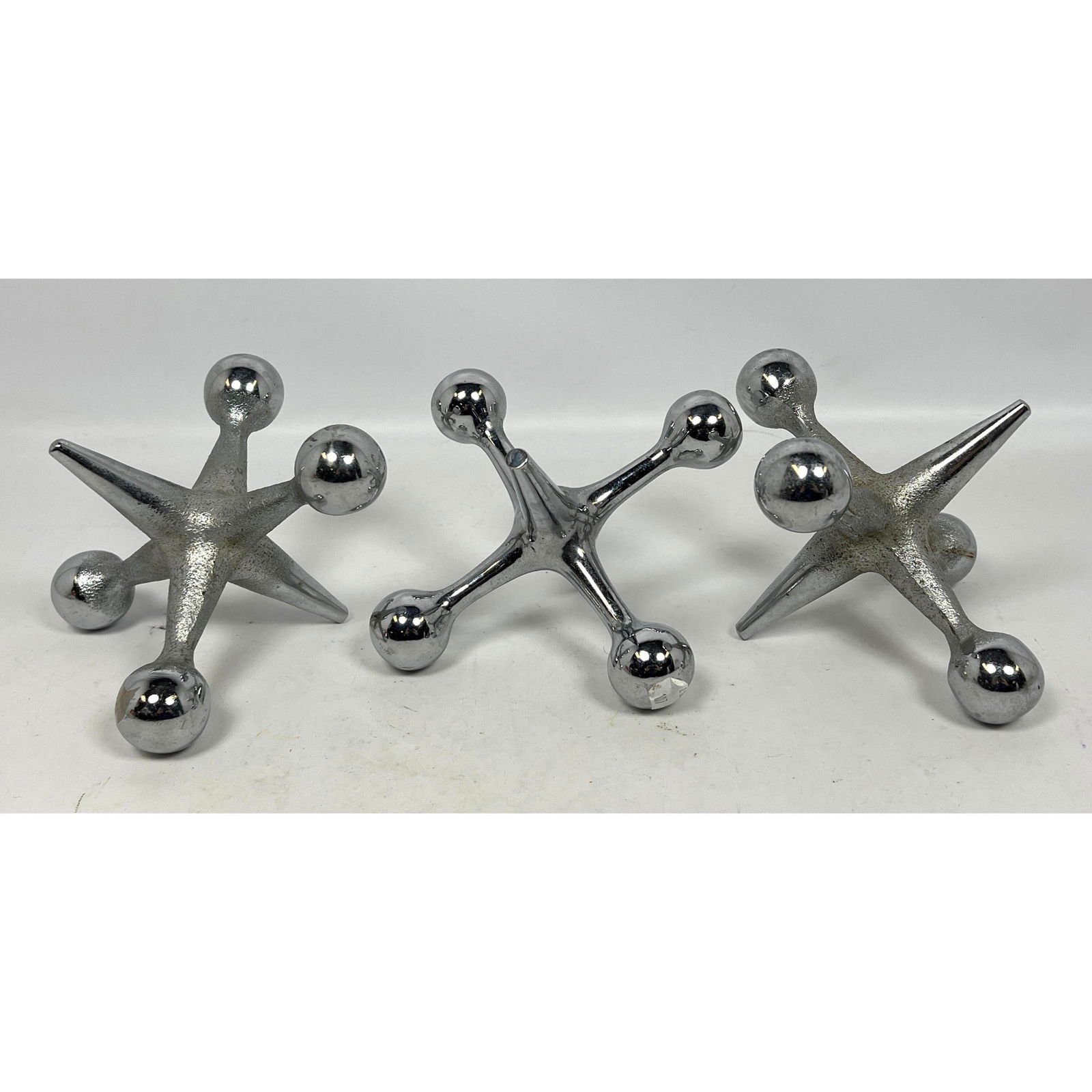 3pc Chromed Metal Oversized Jacks. Sculptures. Bookends. Bill Curry. (1 of 11)
