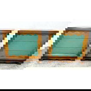 Pair Grosfeld House 3 Drawer Chest Dressers. Leather front.: Pair Grosfeld House 3 Drawer Chest Dressers. Leather front. Dimensions: Height: 32.5 inches, Width: 36 inches, Depth: 21 inches. --- - We offer curbside delivery for most items to NYC, Manhattan, Clos