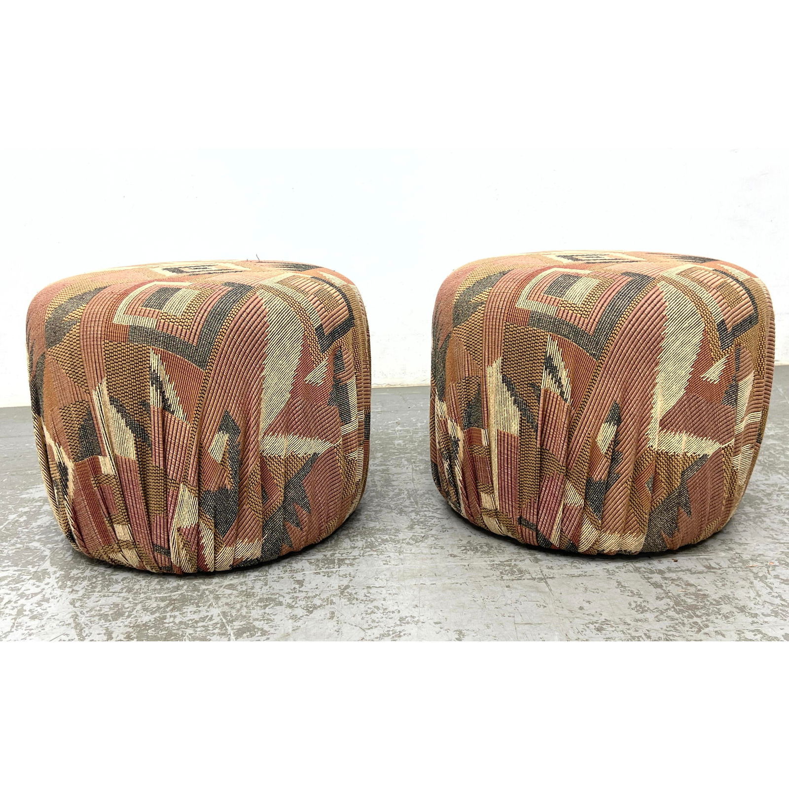 Pair Southwest style Fully Upholstered Pouf Ottoman Stools. (1 of 9)