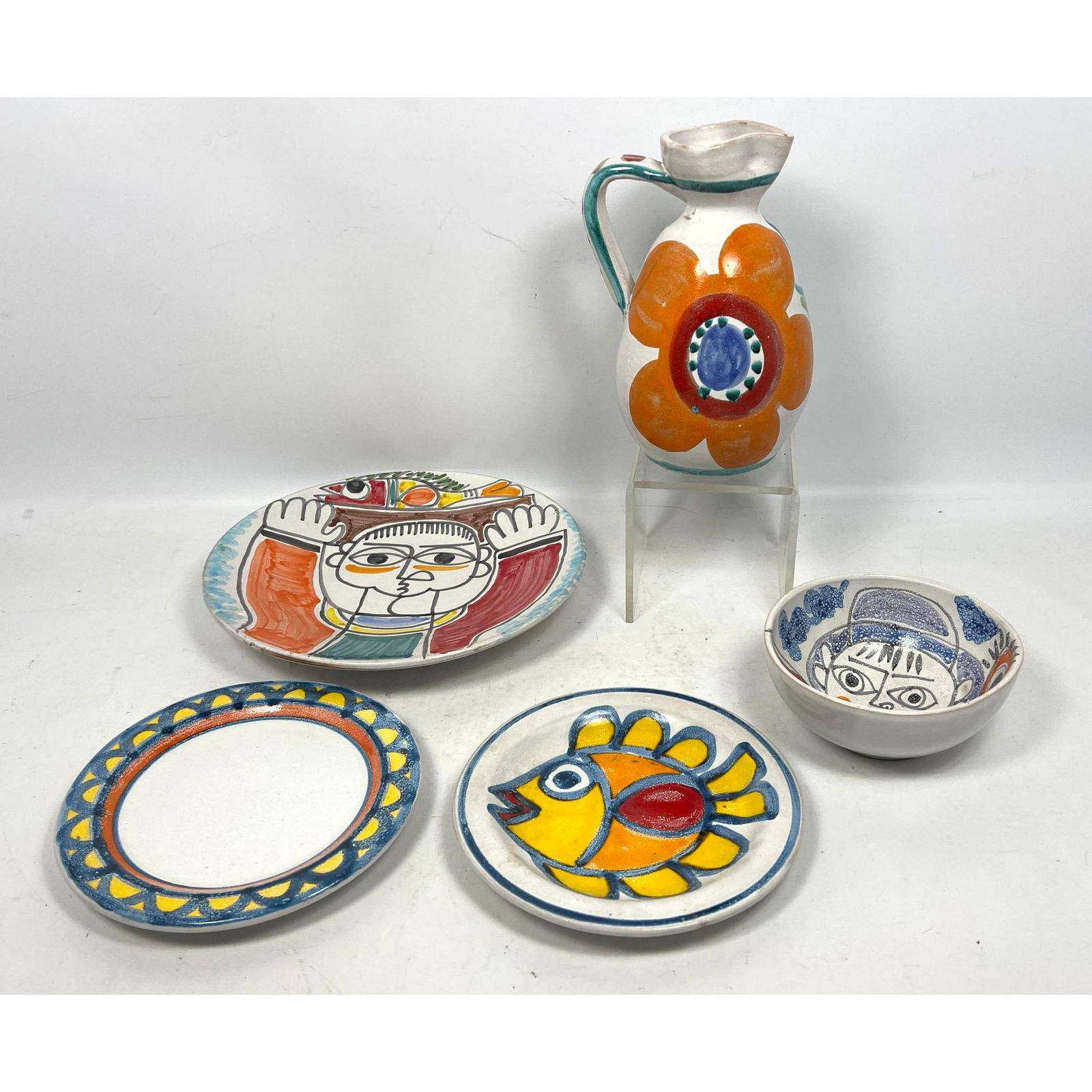5 Pc DeSIMONE Hand Decorated Italian Pottery Italy. Picasso Style (1 of 19)