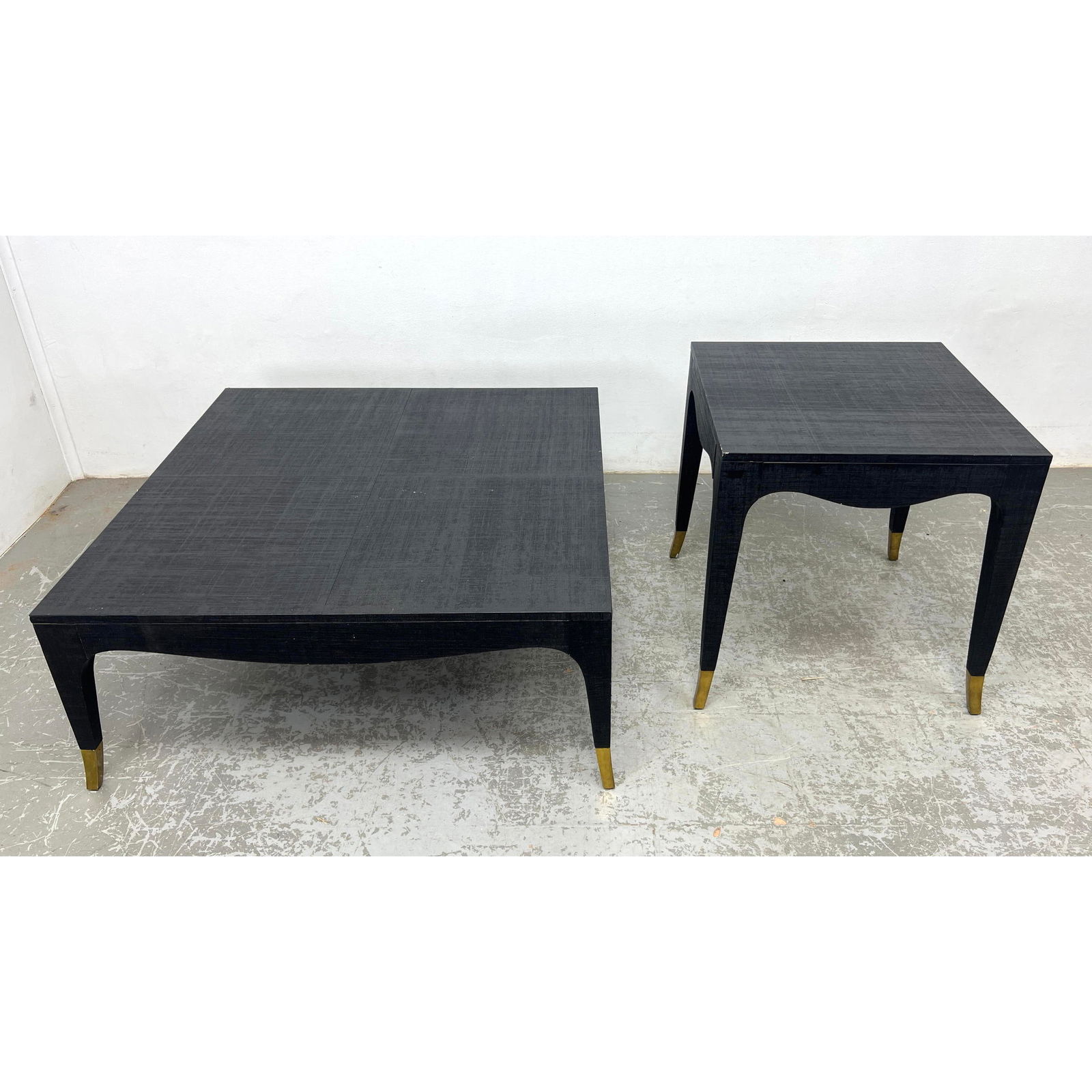 Black grass cloth table Set with brass tipped legs. Coffee and side table. (1 of 10)