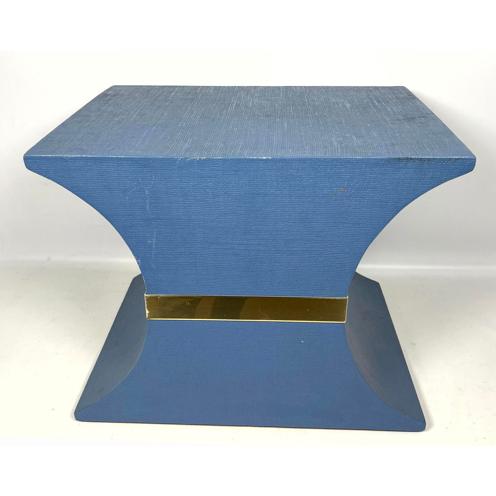 Karl Springer Style side table. Blue. Grasscloth. (1 of 8)