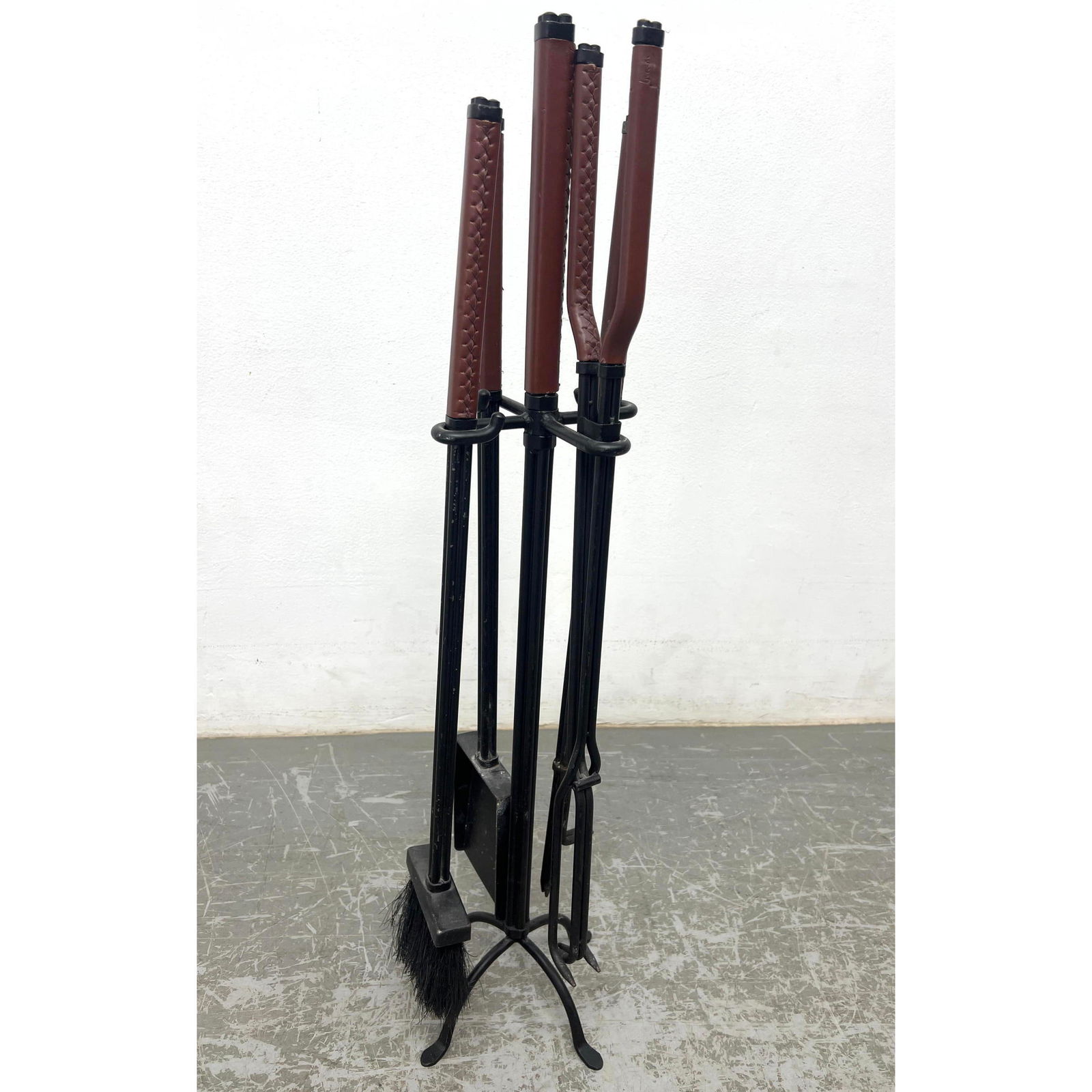 MICHAEL ARAM Designer Fireplace Tool Set. Leather wrapped. (1 of 15)