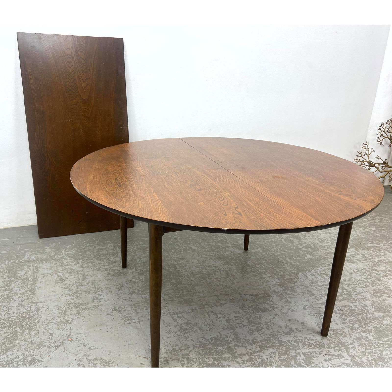 Mid Century Walnut Danish Modern Style Dining Table. Leaf color does not match. (1 of 10)
