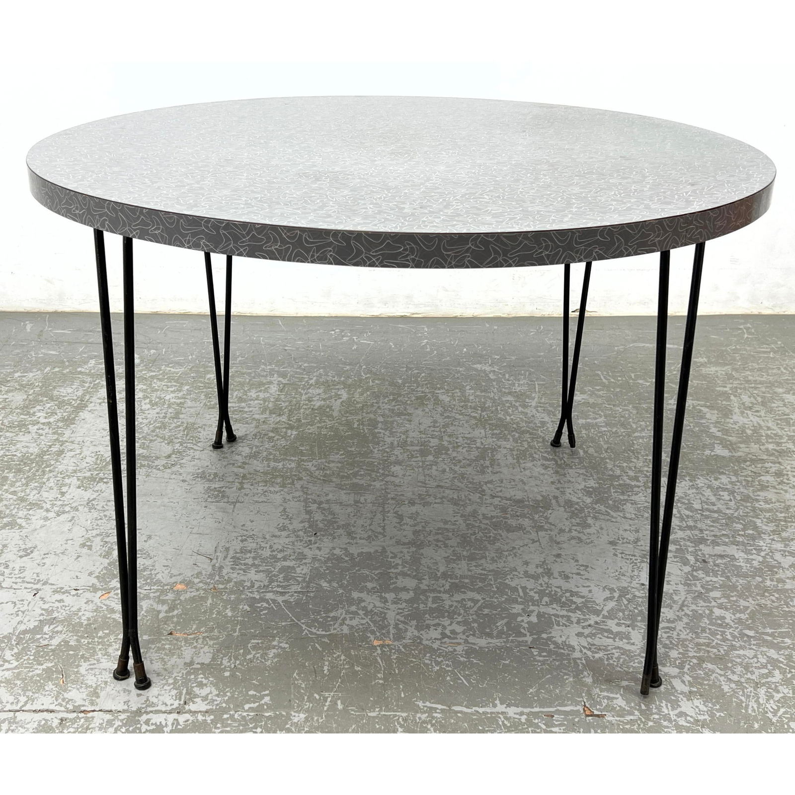 Boomerang Motif Formica Top Round Dining Table. Hairpin Iron Legs. Iconic Mid Century Design. (1 of 11)