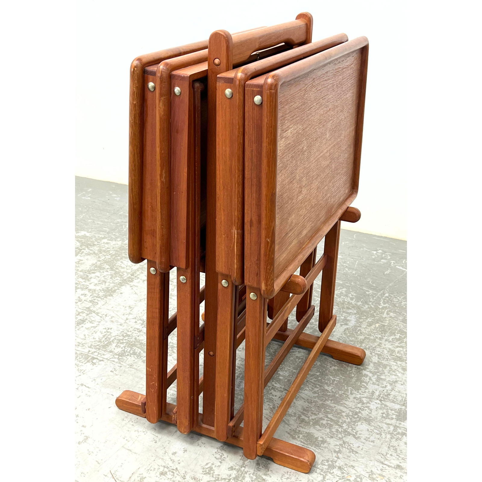 Mid Century Modern Teak Wood TV Trays Side End Tables Set with Stand (1 of 18)