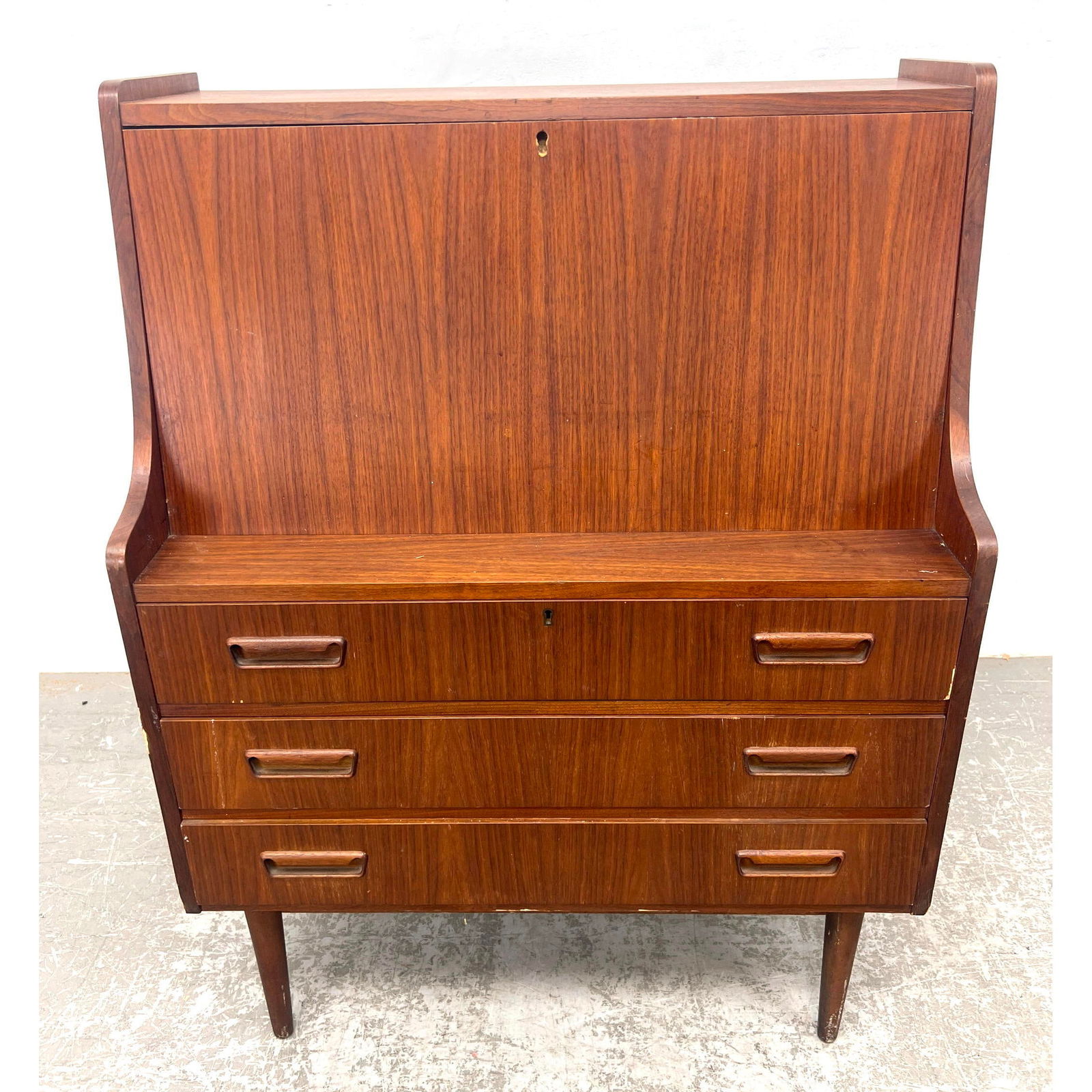Maurice Villency Teak Modernist Desk Cabinet. Drop Down Desk above Three Drawers. Stamped Villency. (1 of 11)