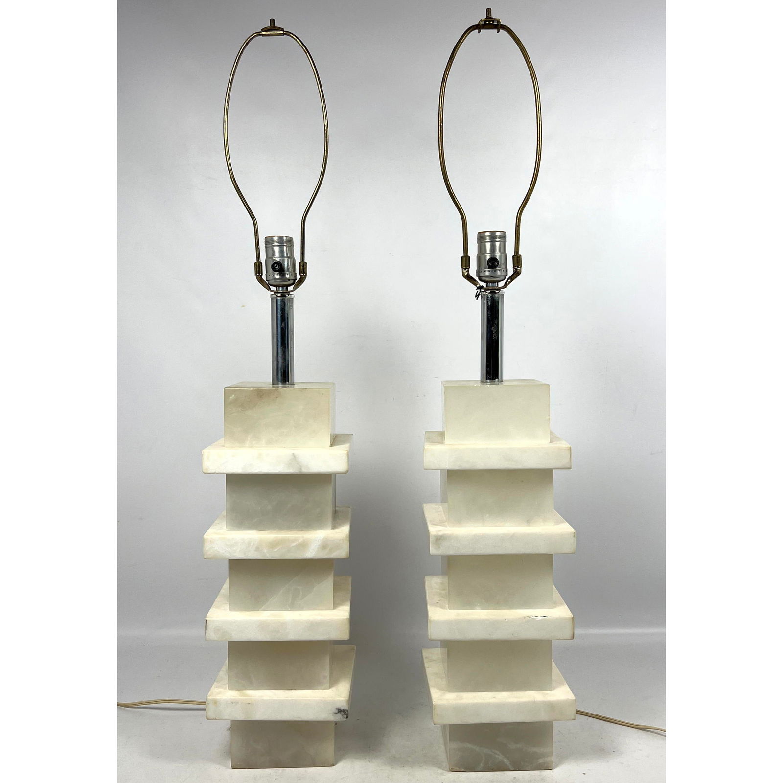 Pair Stacked Marble Mid Century Modern Table Lamps. (1 of 16)