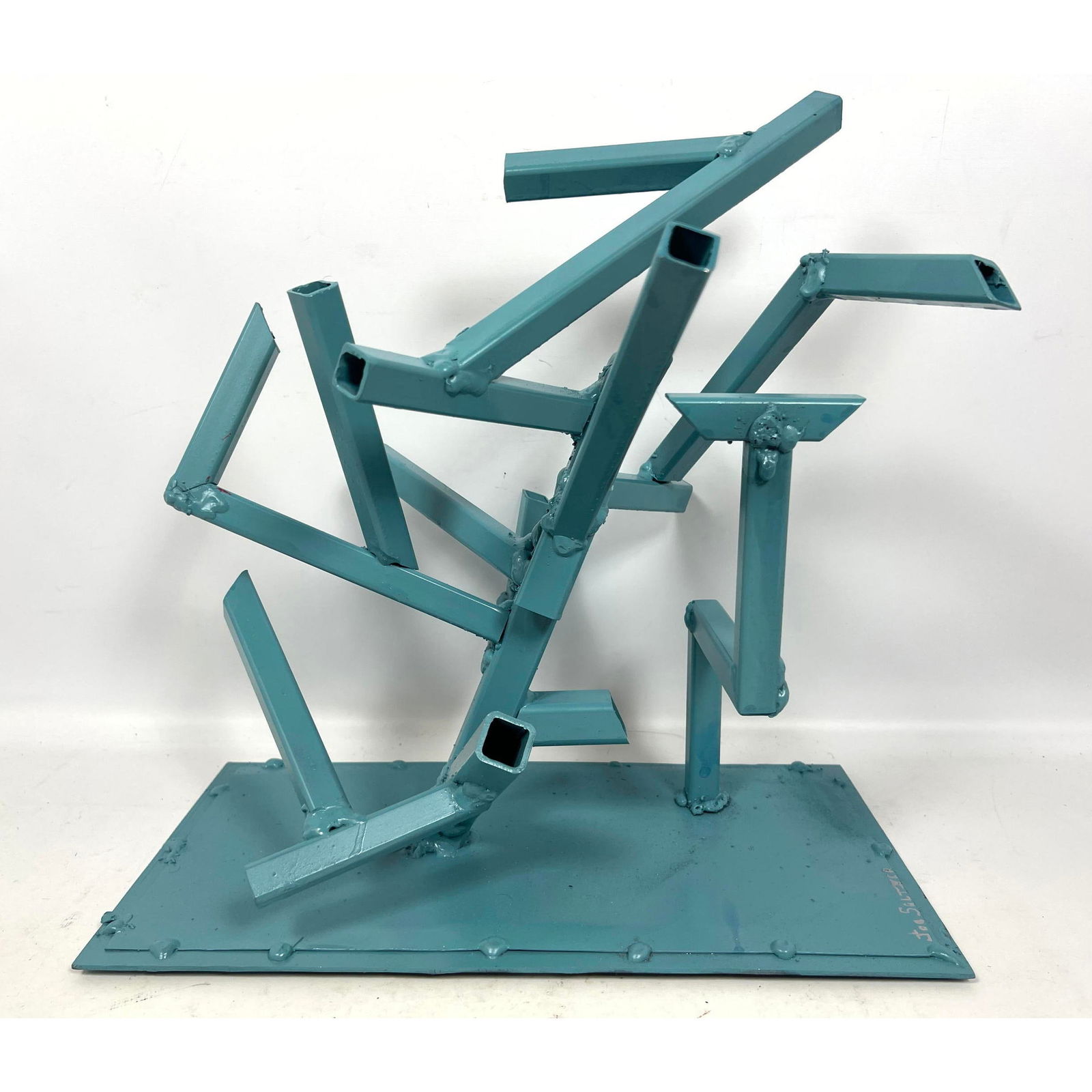 JOSEPH SELTZER Modernist Abstract Sculpture. Aqua Painted Metal Form. Signed. (1 of 8)