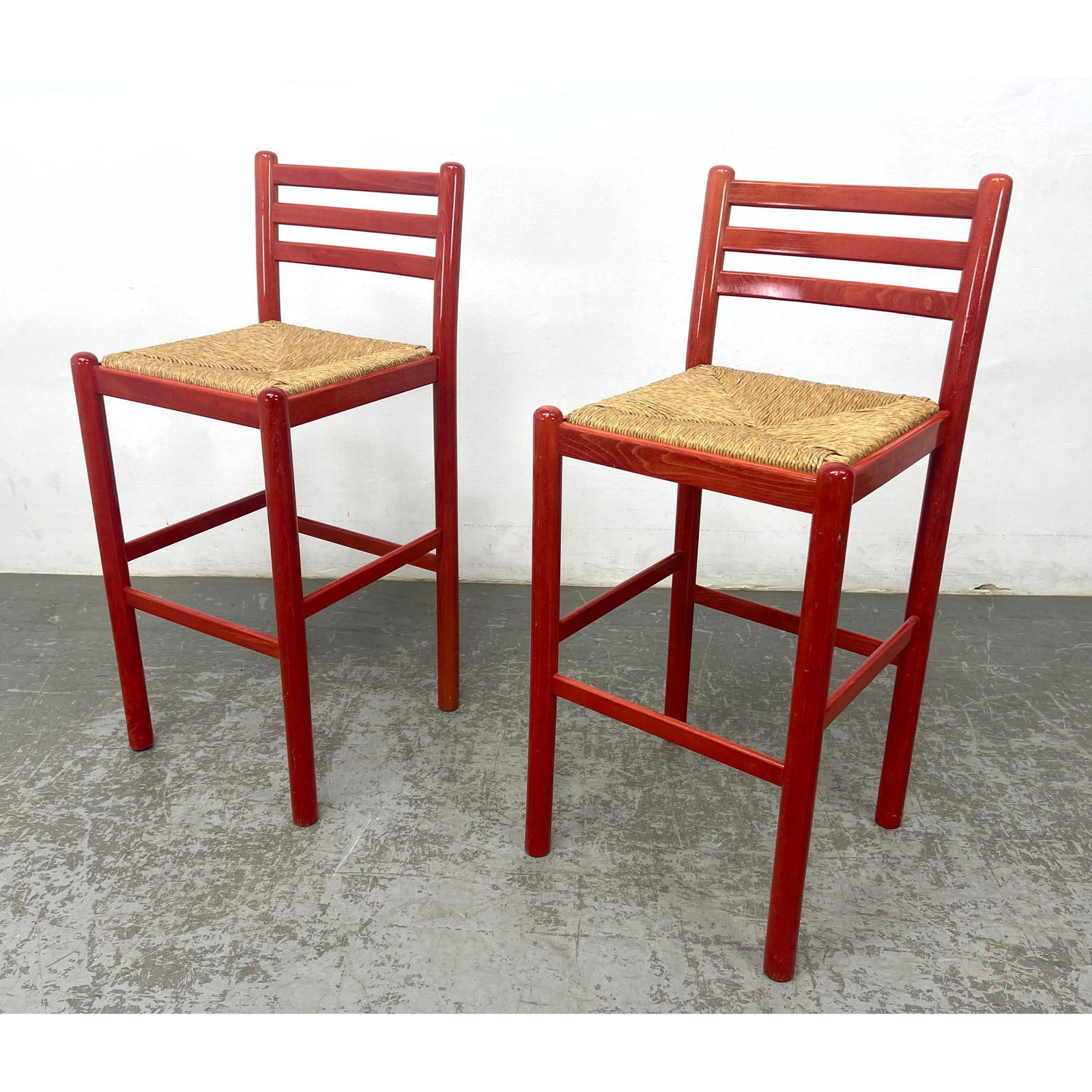 Pair Italian Mid Century Modern Woven Seat Barstools (1 of 7)