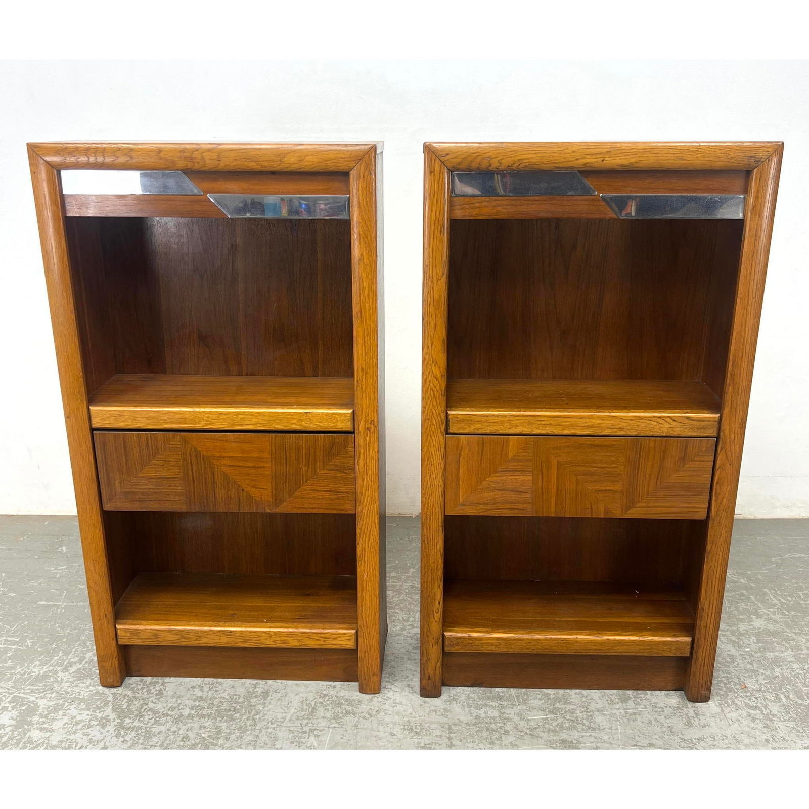 Pair American Modern Walnut and Chrome Accent Bookcase Stands. (1 of 7)