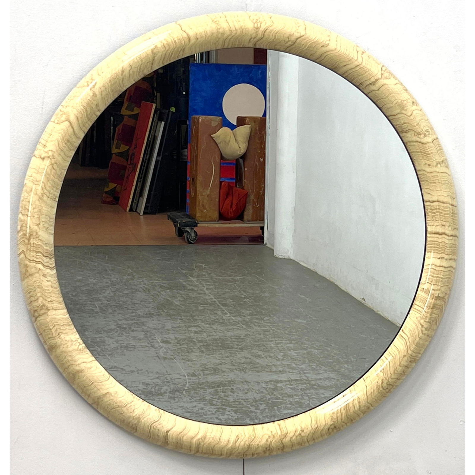 Lacquered Wood Circular Framed Mirror. Modernist Design. (1 of 6)