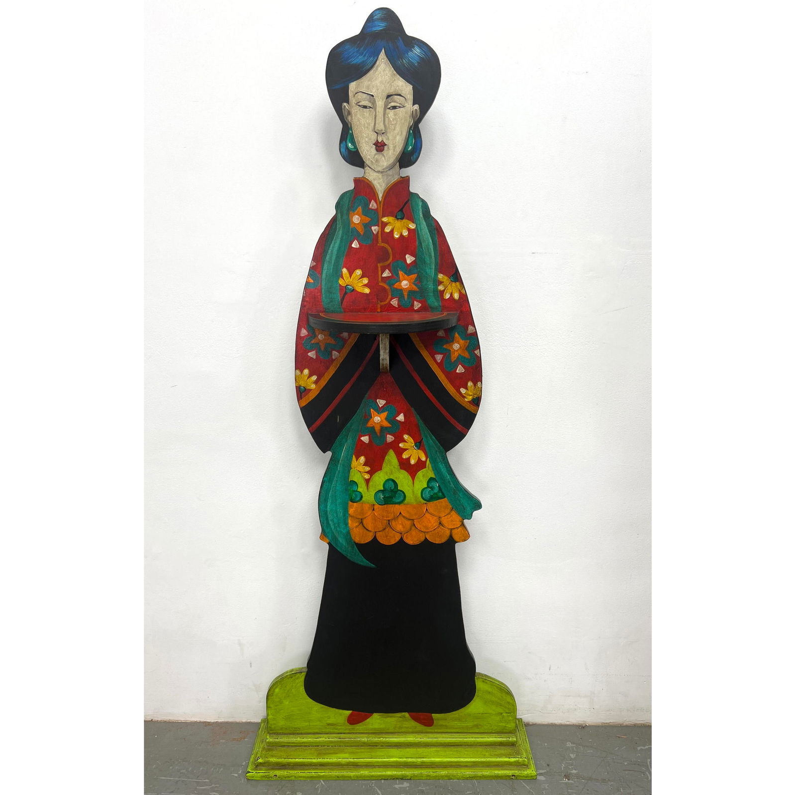Decorative Painted Wood Geisha Form Stand with mounted Serving tray. (1 of 4)