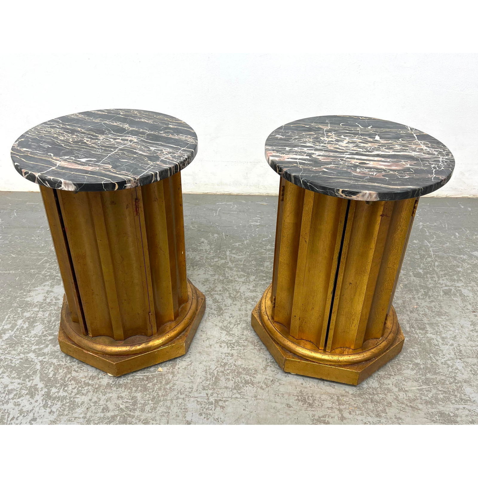 Pair Marble top Column form side tables with interior compartment. (1 of 7)