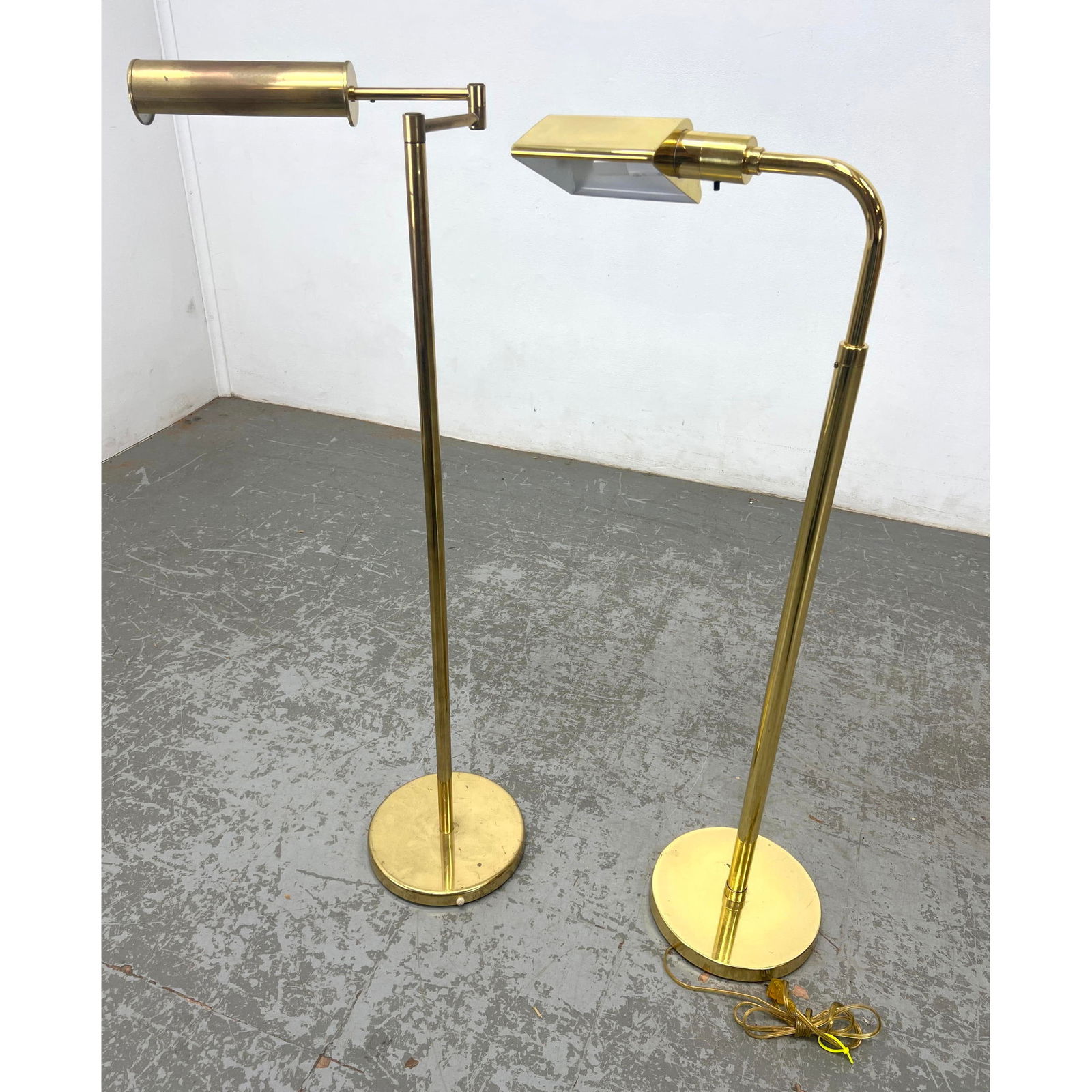 2pc Brass Lamps Cylinder Head Floor Lamp (Cut Cord) and Brass Adjustable Floor lamp (1 of 8)
