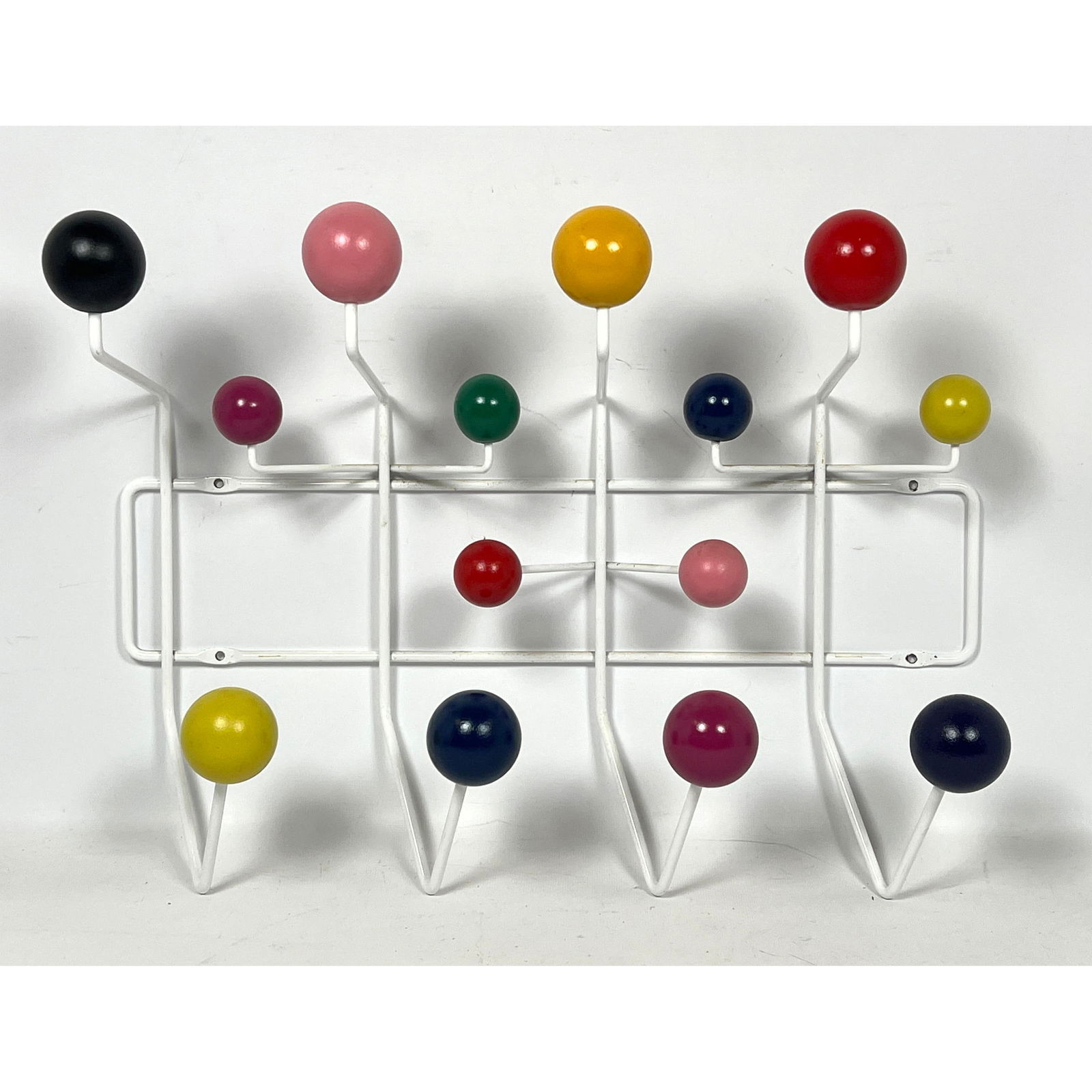 Charles Eames style Wall Mounted "Hang It All" Coat Hat Rack. White Metal Frame with Colored Wood Ba (1 of 9)