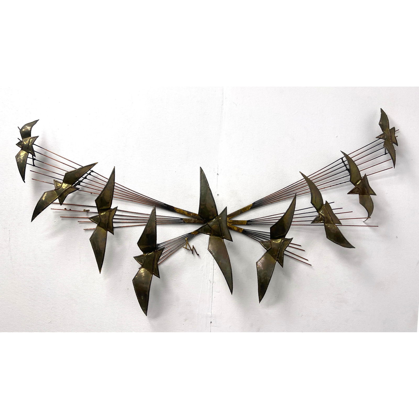 Artist Made Brass Birds Wall Hanging Sculpture. C Jere Style. Signed with welded monogram. (1 of 7)