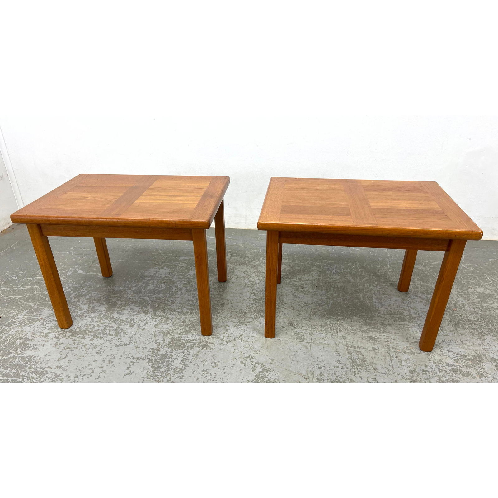 Pr ABJ Danish Modern Teak Side End Tables. Butcher Block style Tops. Marked. (1 of 13)