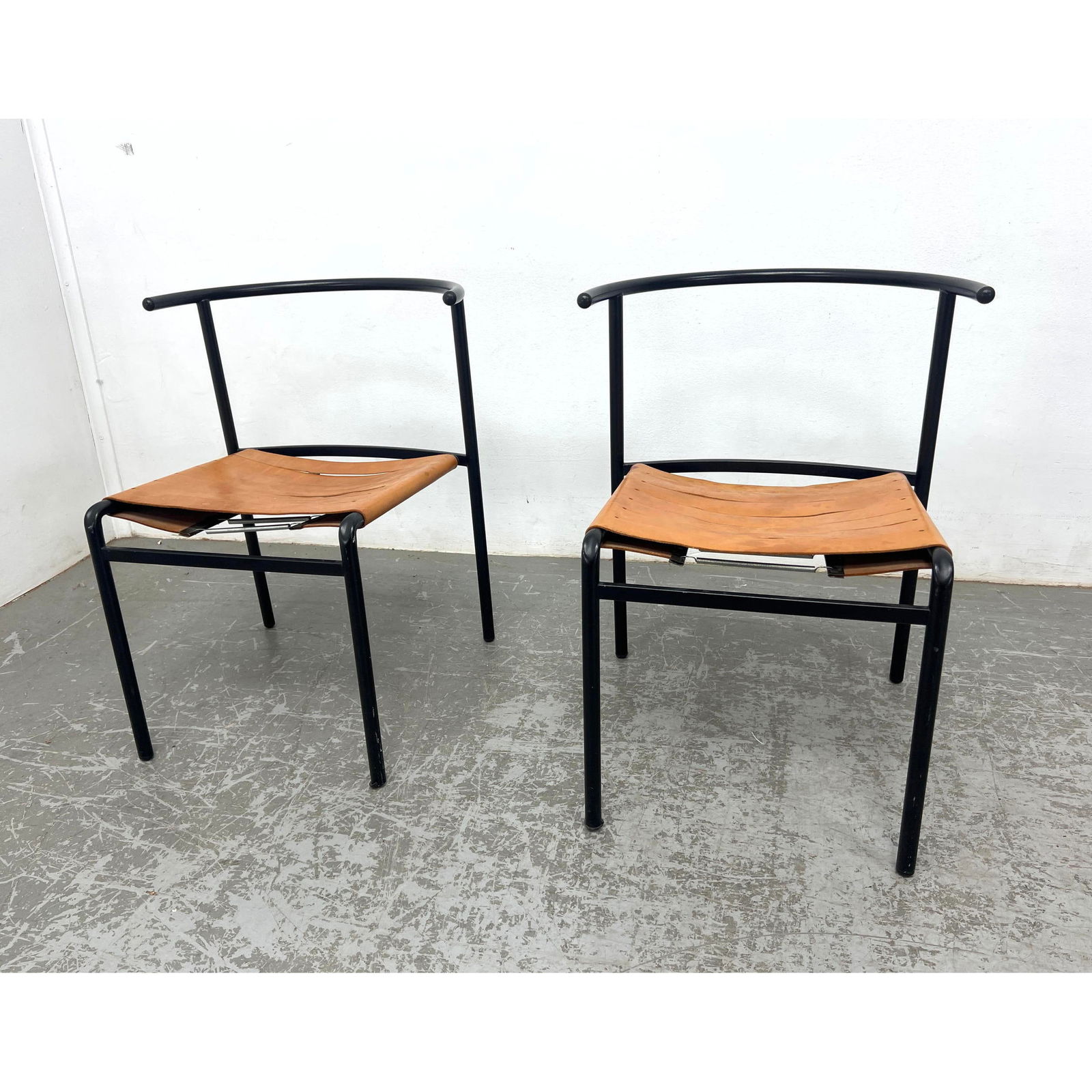 Pair Phillip Starck Cafe Chairs. Metal frames. Unmarked. (1 of 10)