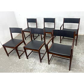 Set 6 Milo Baughman for Directional dining chairs. Walnut Frames with Black Vinyl Seats. 2 Arm and 4 (1 of 10)