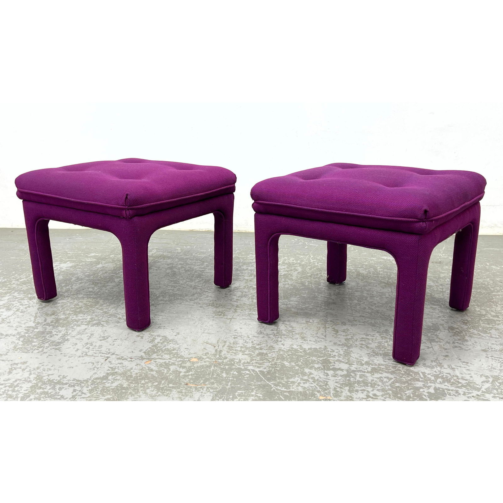 Pair Decorator Fully Upholstered Stool Benches. Button top. (1 of 11)