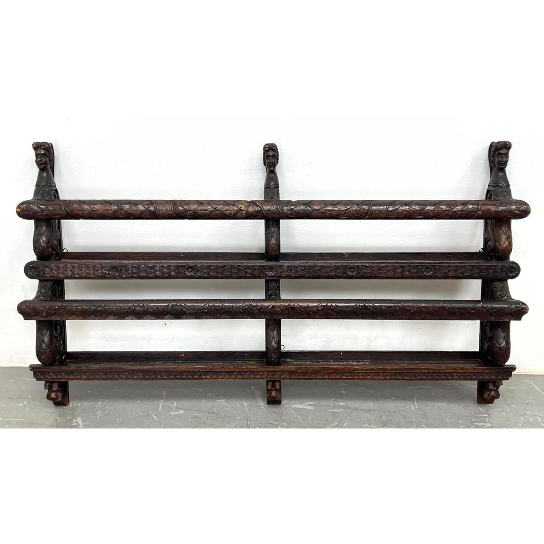 Antique Continental Carved Figural Wall Shelf Plate Rack. Carved figures. (1 of 16)