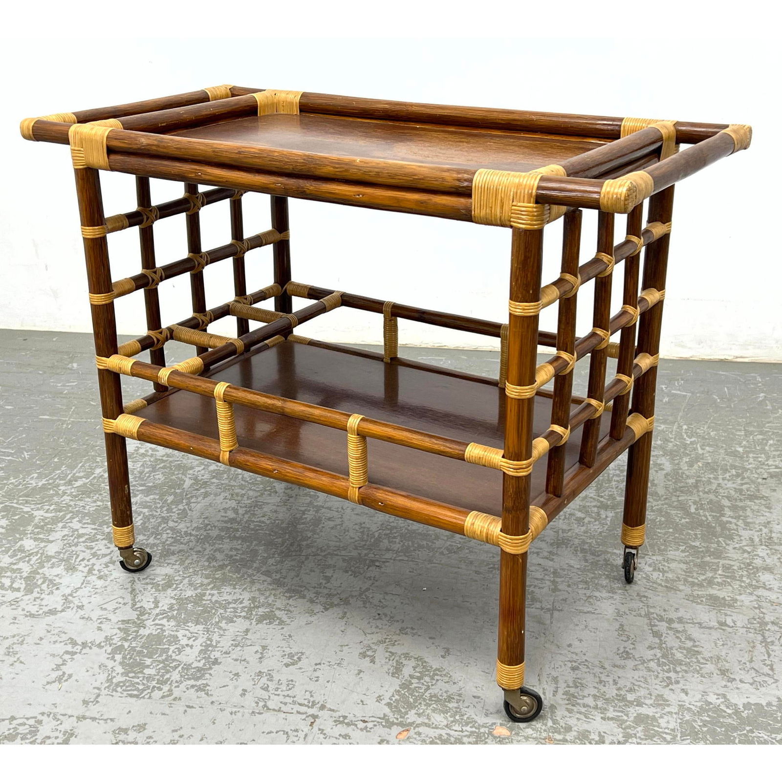 Vintage Bamboo Serving Bar Cart. Woven Rattan. (1 of 14)