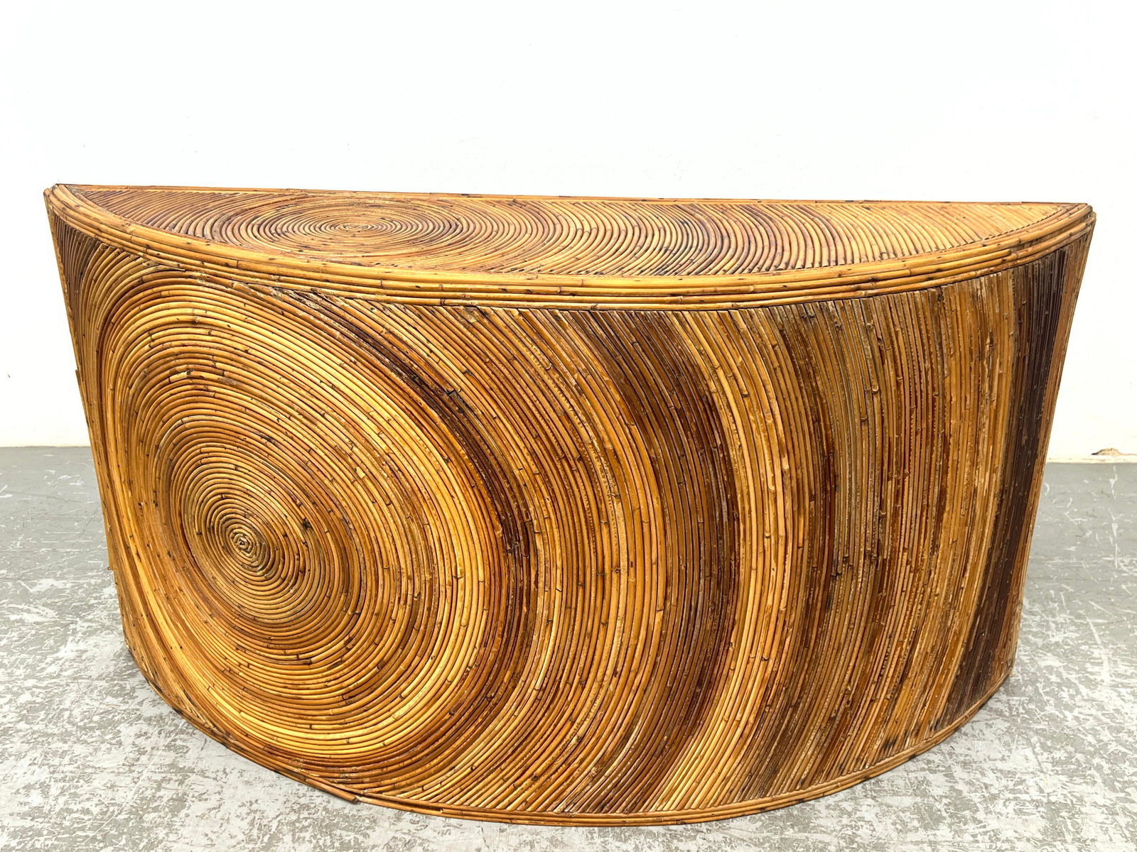 Pencil Rattan Wall hanging console. Gabriela Crespi Style.: Pencil Rattan Wall hanging console. Gabriela Crespi Style. Dimensions: Height: 24.25 inches, Width: 45.5 inches, Depth: 13 inches. --- - We offer curbside delivery for most items to NYC, Manhattan, Cl