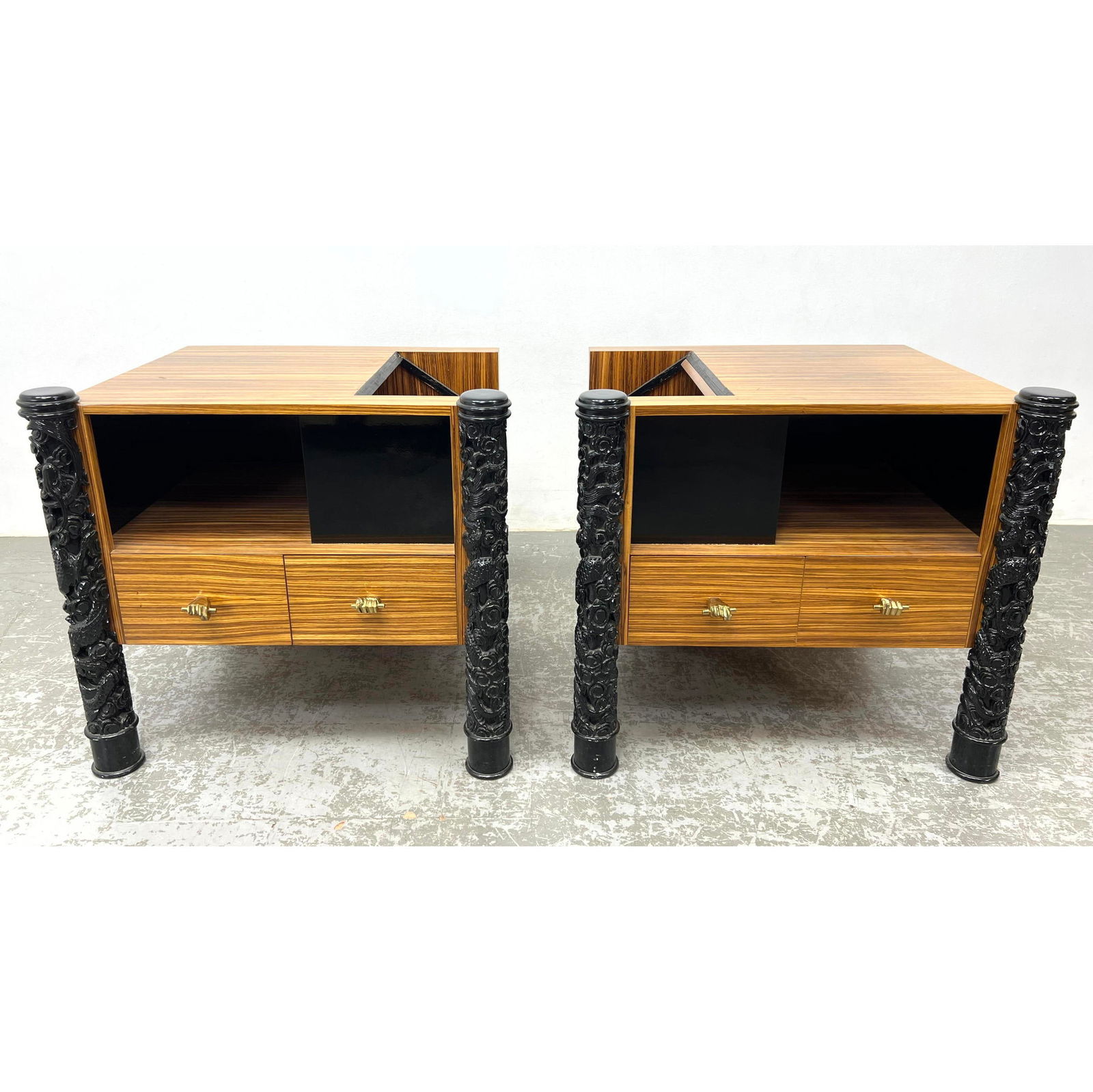 Pair Oversized Side Table Cabinets. Clenched fist Hardware. Carved Column Front Legs. Possibly had s (1 of 19)