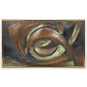 Copper Embossed Plaque Panel. Deep Relief Sculptural Modernist Abstract Design. MCM. Mid Century Mod (1 of 9)