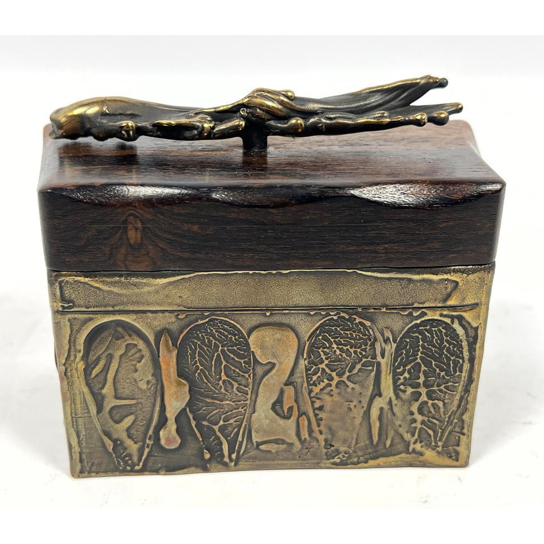 Pat SHATSBY Modernist Bronze Box. Wood Lid has Sculptural Bronze Handle. Pat and Chris Shatsby, arti (1 of 10)