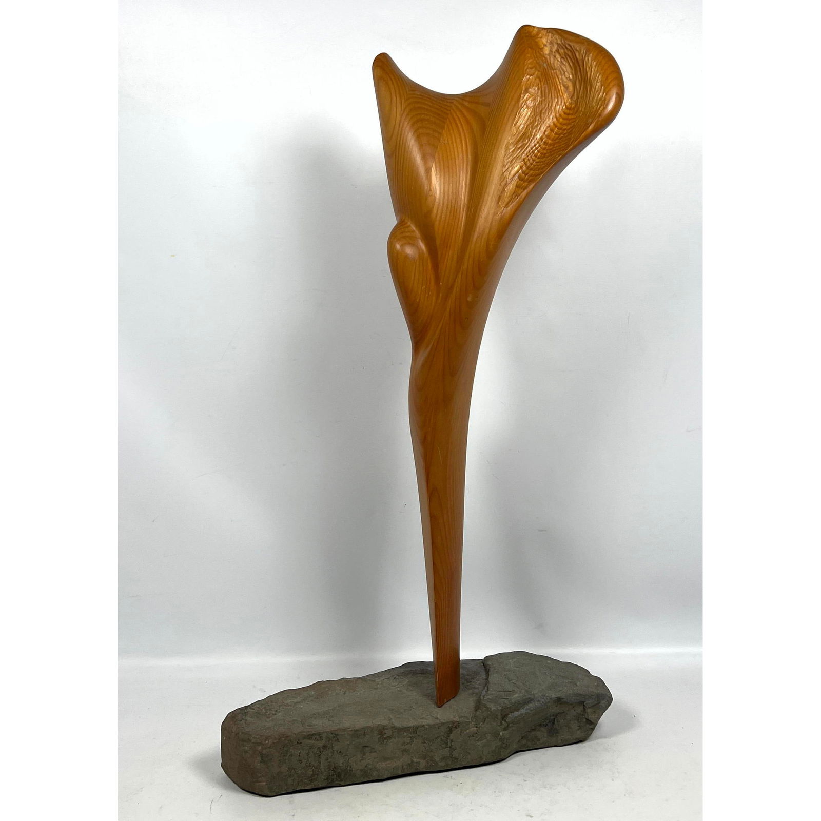 Mid Century Modern Carved wood Abstract sculpture.  Mounted on stone base. (1 of 11)