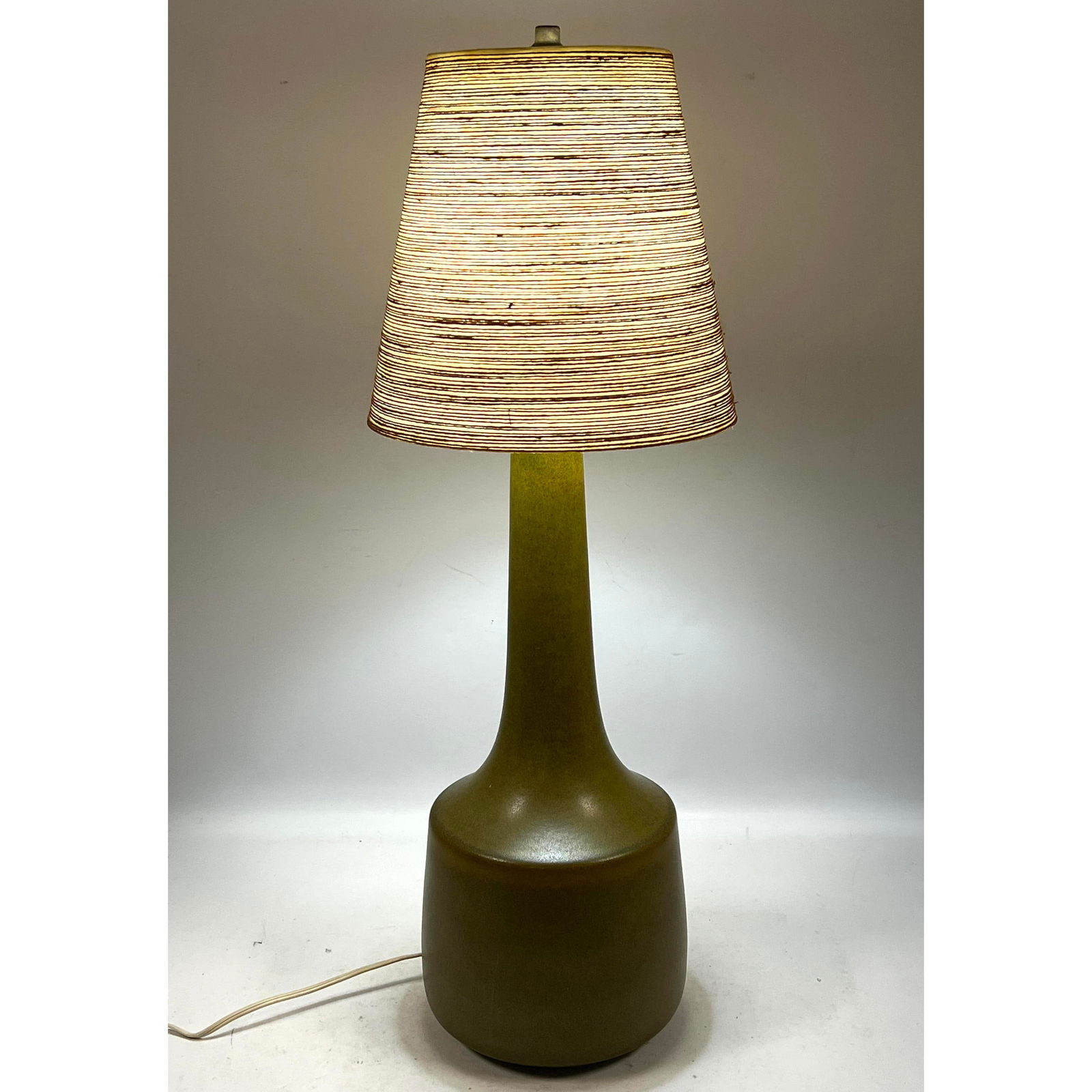 LOTTE BOSTLUND Ceramic Table Lamp. Mid Century Modern Long Neck Form. Warm Brown Glaze. Original Sha (1 of 13)