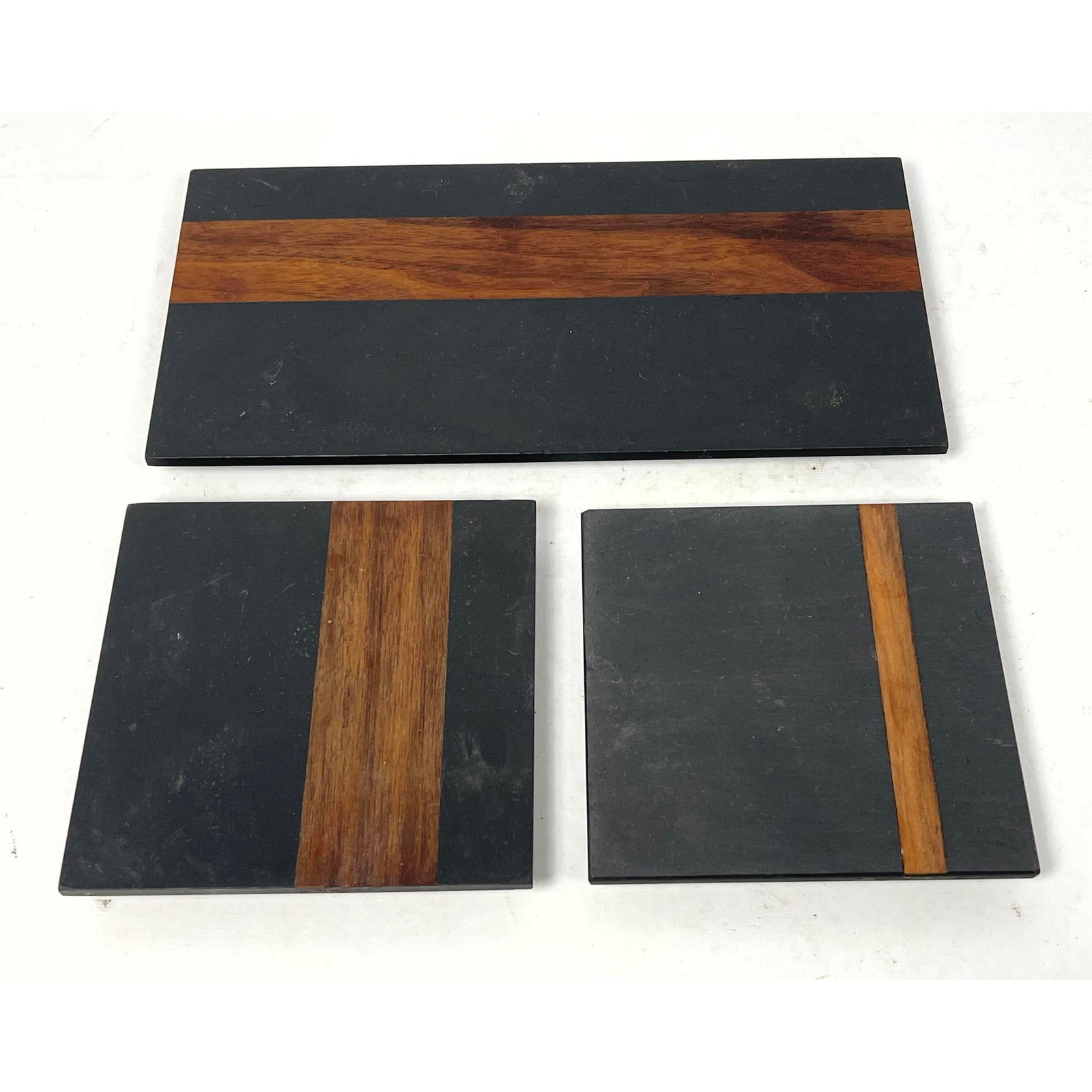 3pc Paul Evans Philip Lloyd Powell Harpswell House Slate and Walnut Trivets. Labels (1 of 15)