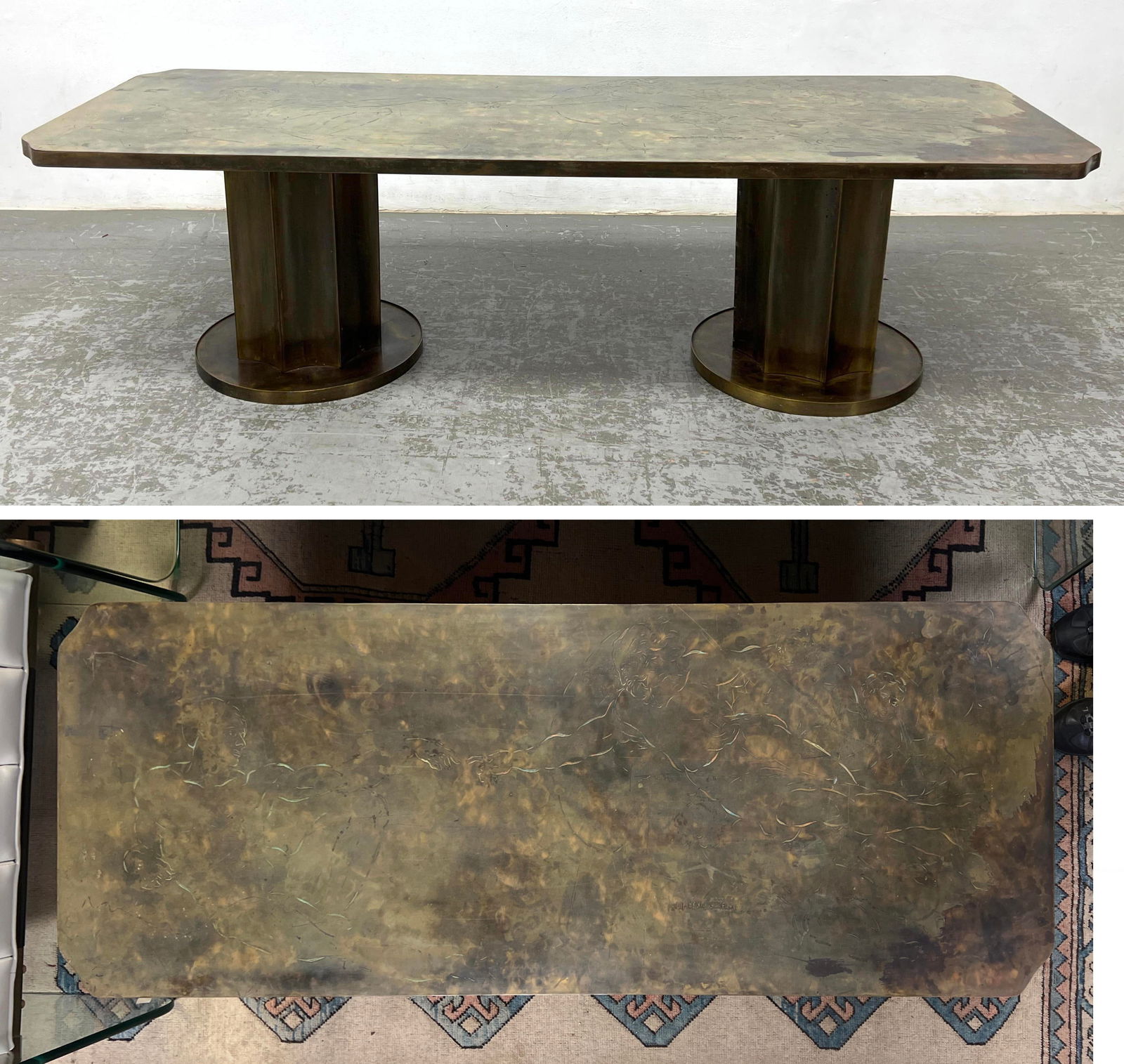 Phillip and Kelvin LaVerne Patinated Bronze Coffee Table,   with etched depiction of Michelangelo's (1 of 19)