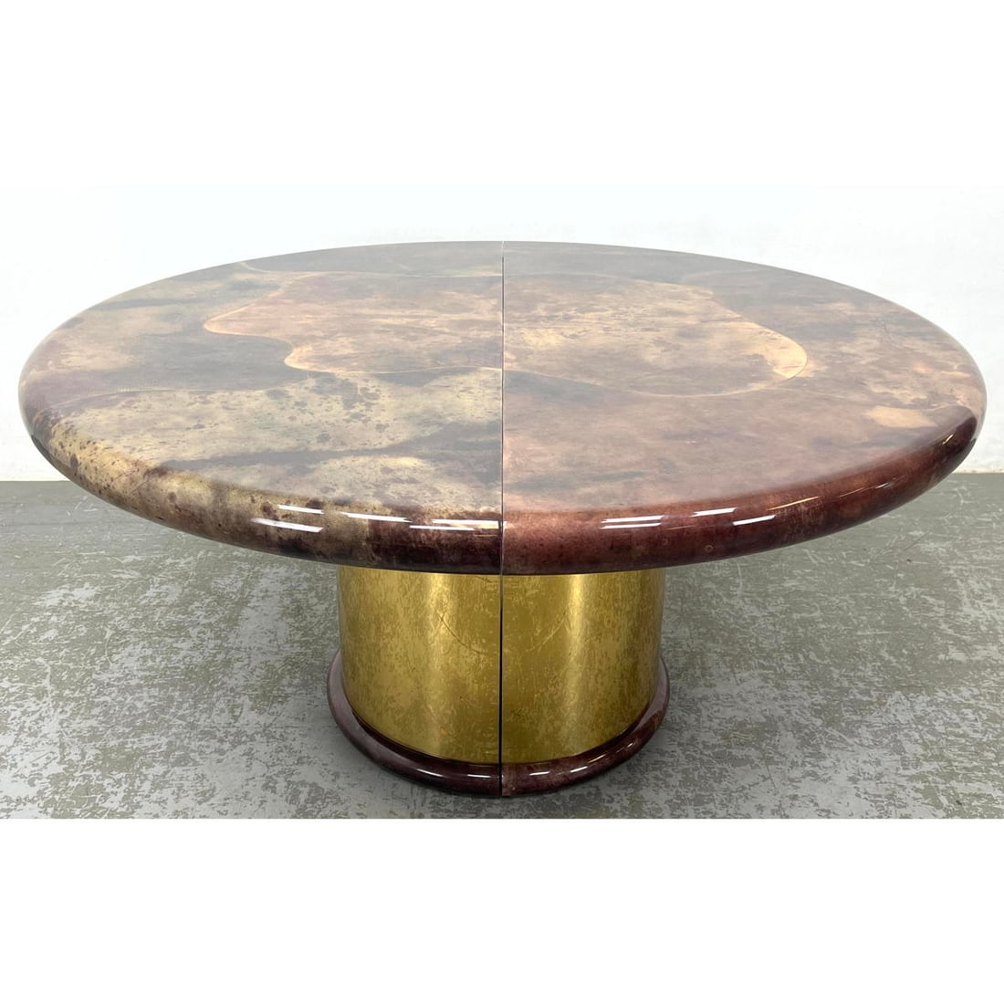 Karl Springer Attributed Real Parchment Dining table with brass tone base. (1 of 11)