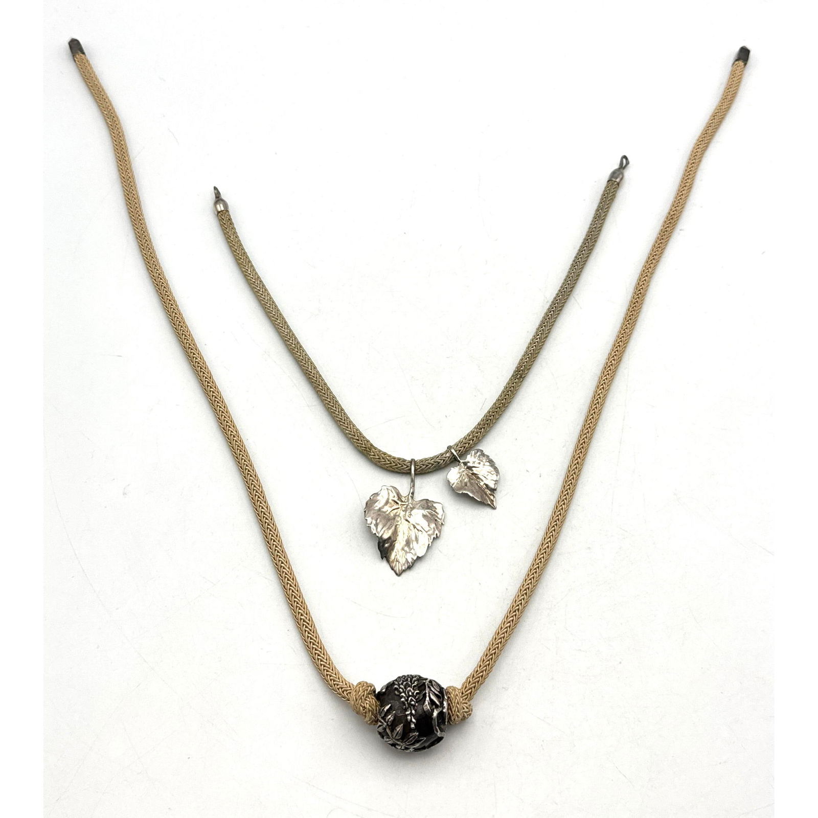 2pcs CLIFTON NICHOLSON Sterling Silver necklaces. Heavy Sterling Sphere with Wisteria Flower Design. (1 of 14)