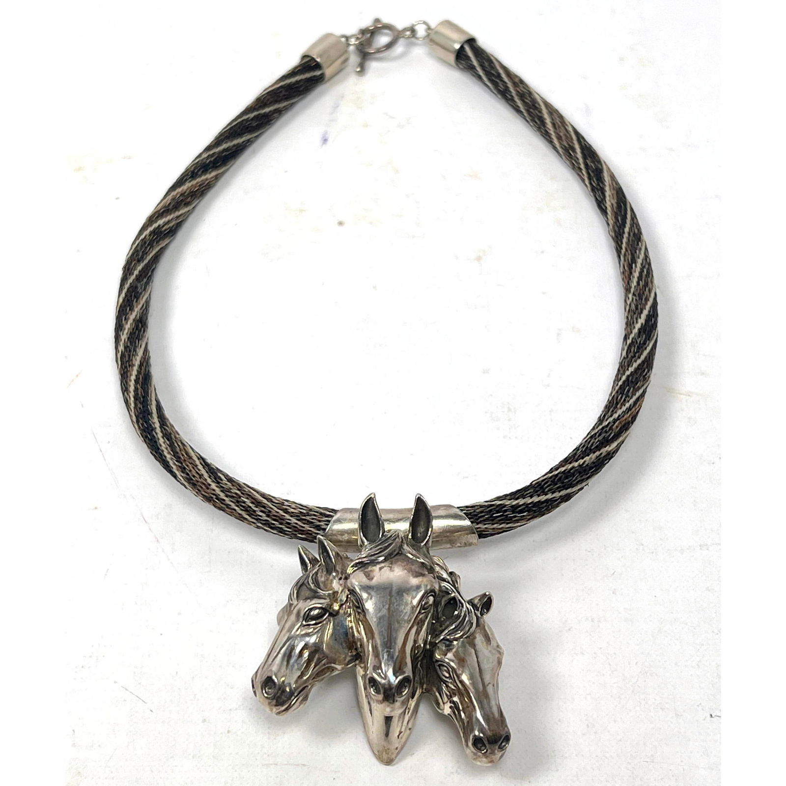 Sterling Silver Three Horse Pendant Necklace. 3D Sculptural Pendant on Thick Woven Necklace. Use as (1 of 17)
