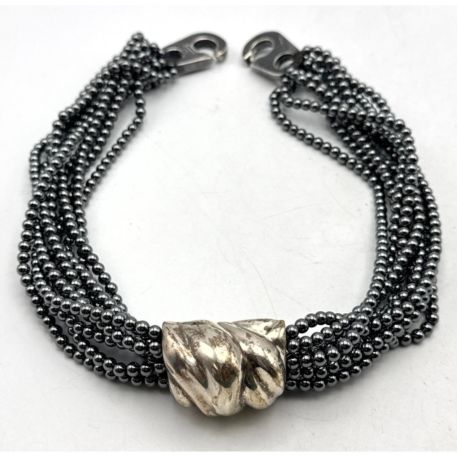 PATRICIA Von MUSULIN Sterling Hematite Necklace. Multi Strand Hematite Bead Necklace with Sterling P (1 of 7)