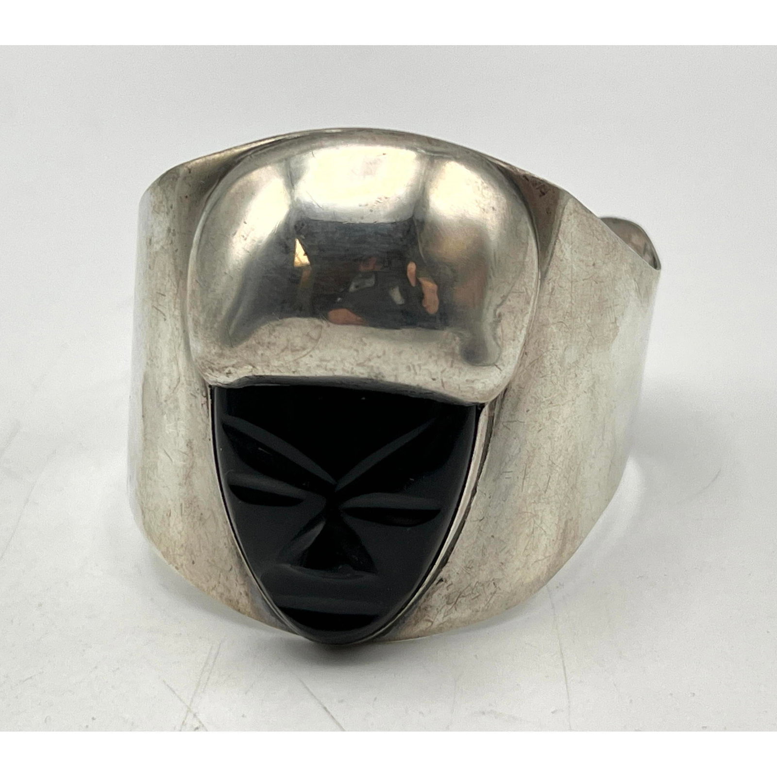 Rodolfo Espinosa Mexican sterling silver black onyx signed cuff bracelet. (1 of 9)