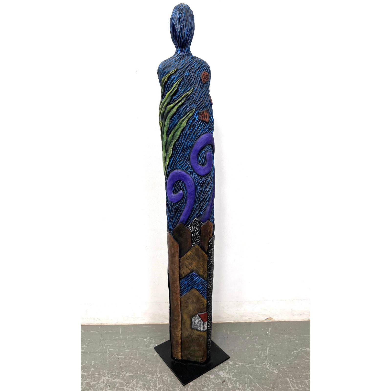 Christine Federighi Stoneware Totem Sculpture, 1997 Post Modern Contemporary sculpture. Mounted on s (1 of 13)