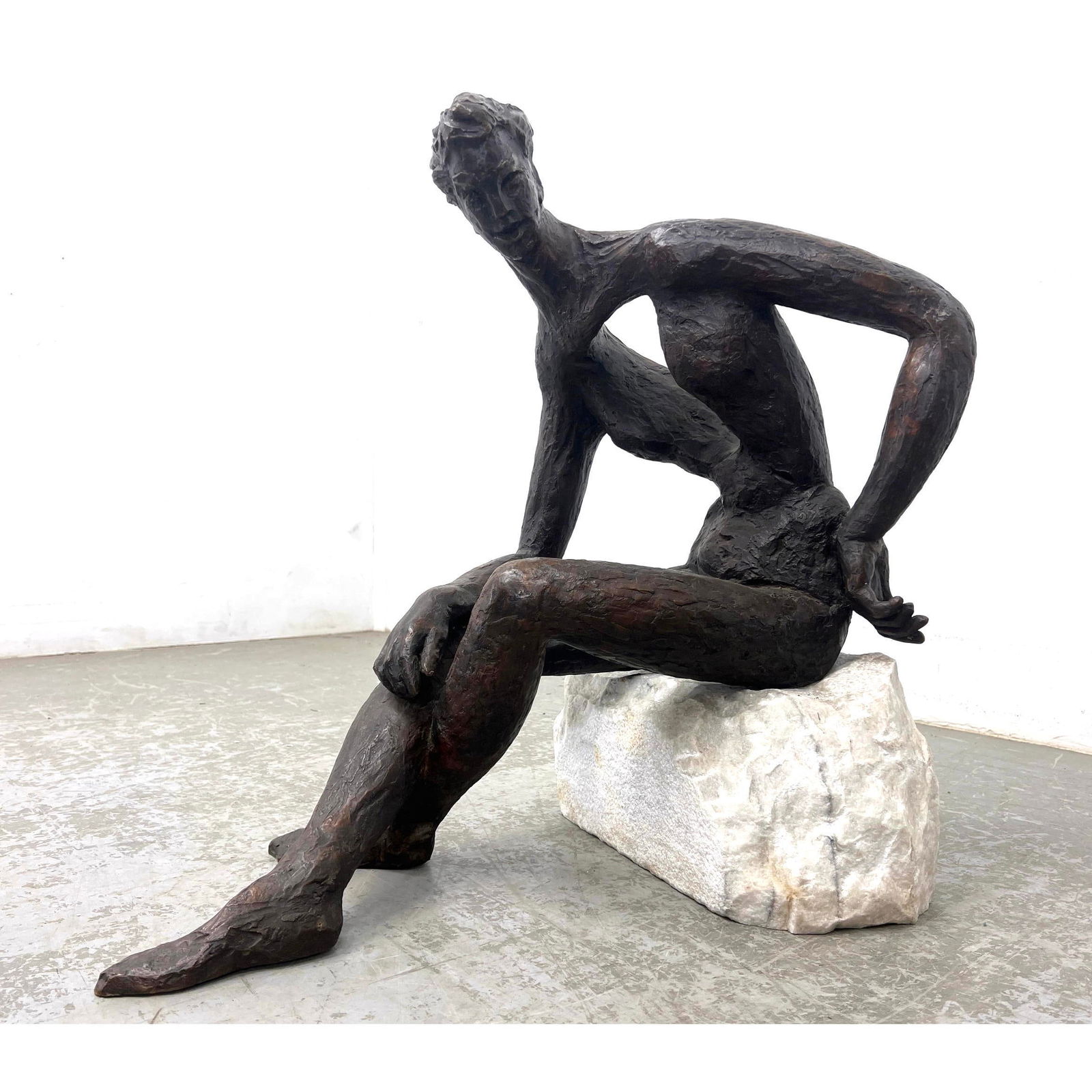 HENRY MITCHELL, INTERMEZZO, BRONZE SCULPTURE, 1978.   Seated figure on marble base. (1 of 8)