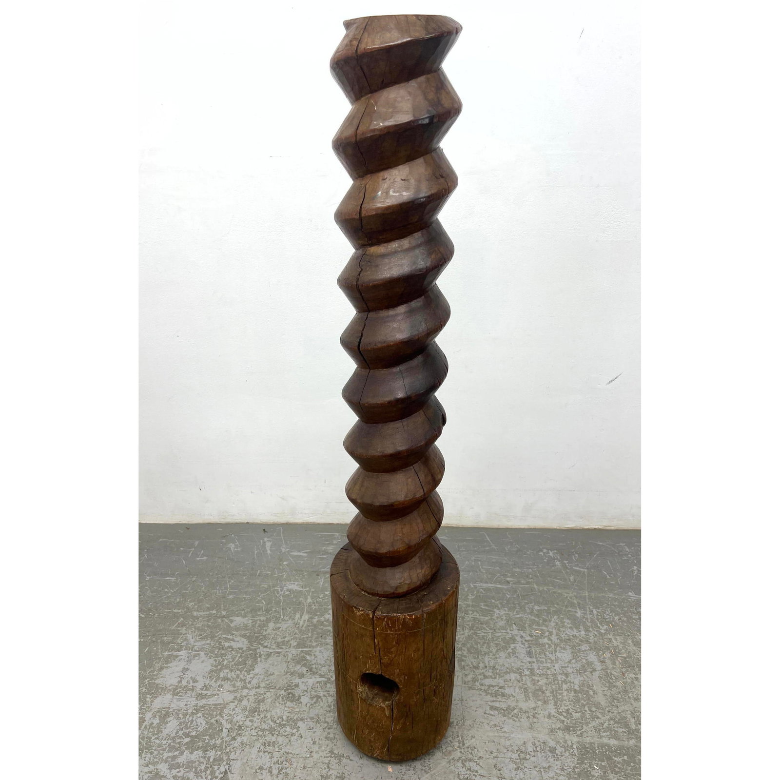 French Wine Press Pedestal Sculpture. Solid wood.: French Wine Press Pedestal Sculpture. Solid wood. Dimensions: Height: 56 inches, Width: 10.5 inches, Depth: 10.8 inches. --- - We offer curbside delivery for most items to NYC, Manhattan, Close Brookl