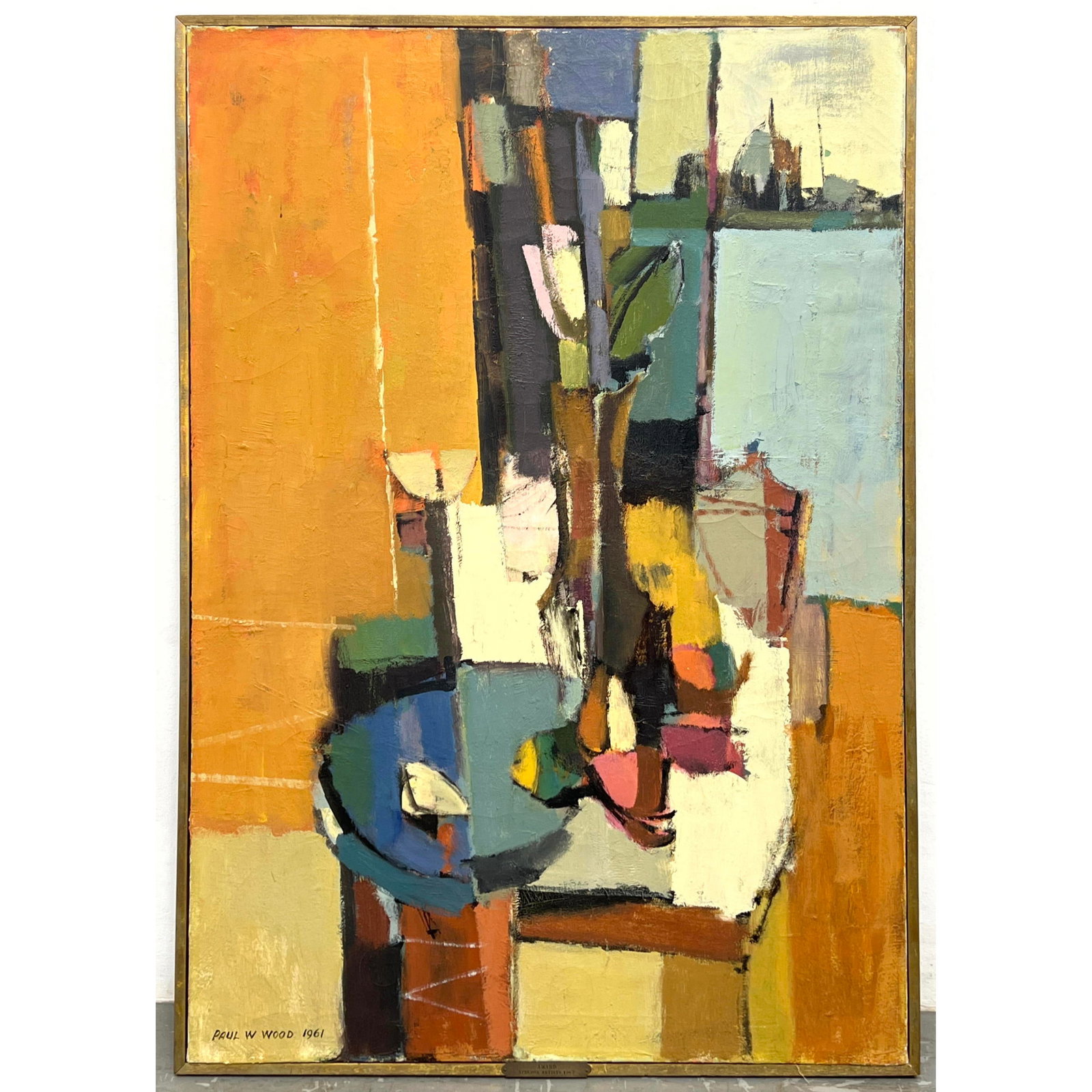 Paul W Wood 1961 Colorful Abstract Graphic Painting on Canvas. (1 of 8)