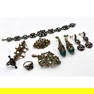 Collection Renaissance Revival Jewelry. Highly Decorative Pieces have Enamel, Faceted Glass and Gem