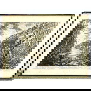 GIOVANNI BATTISTA PIRANESI Architectural Etching. "Veduta del Porto di Ripa Grande". Framed: GIOVANNI BATTISTA PIRANESI Architectural Etching. "Veduta del Porto di Ripa Grande". Framed Dimensions: Frame Height: 21 inches, Frame Width: 29 inches. - Image Size: Image Height: 16 inches, Image Wi