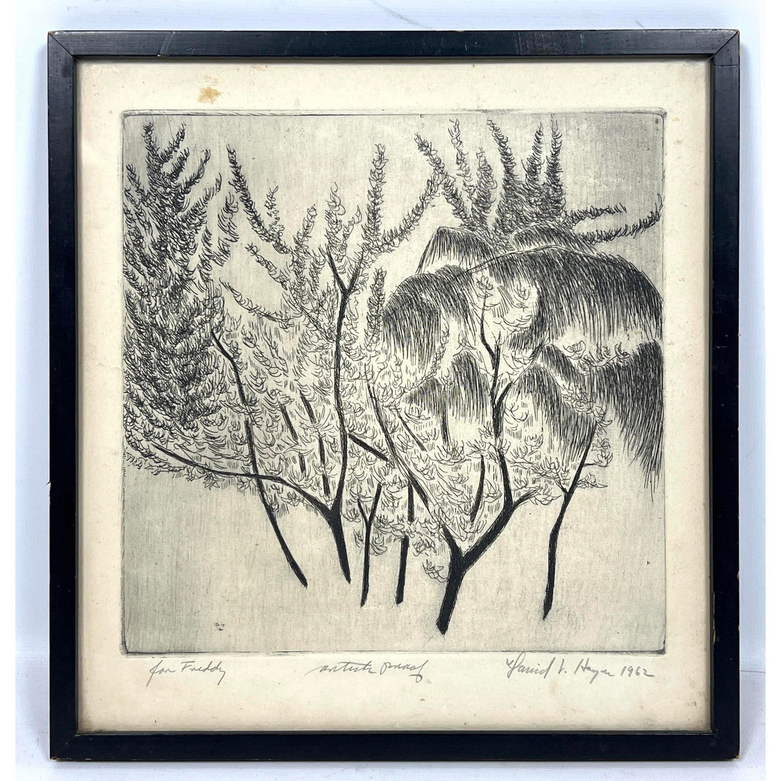 David Vincent Hayes 1962 Artist Proof Print, signed and dated lower right. For Freddy. (1 of 9)